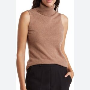 Magaschoni Brown Cashmere Sleeveless Turtleneck Sweater Size L